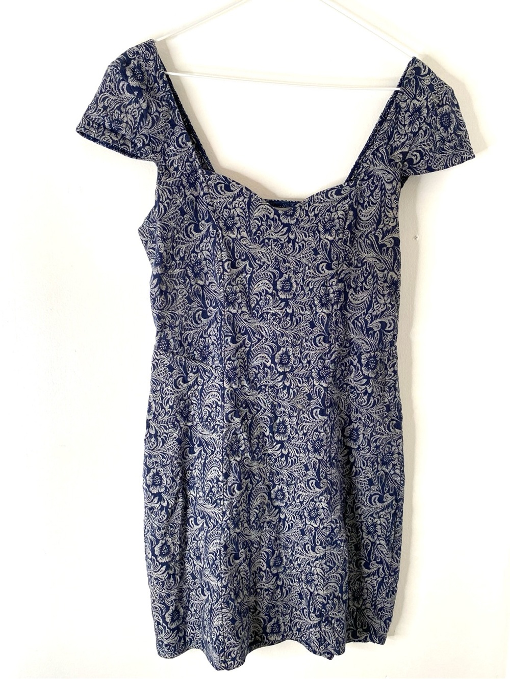 Intimately By Free People Navy Gray Floral Paisley Jacquard Mini Dress V Neck